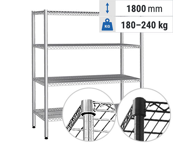 Стелажи от неръждаема стомана с телени рафтове