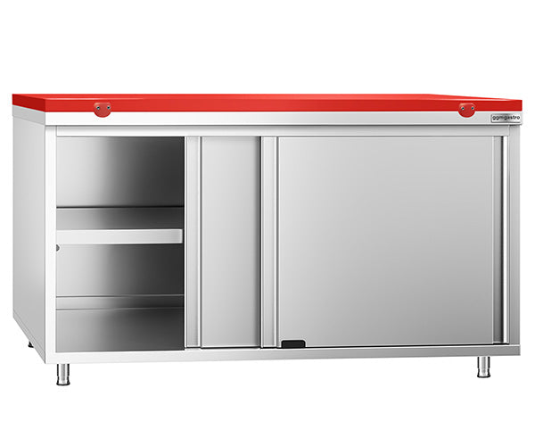 Работен шкаф с червена дъска за рязане с дълбочина 600