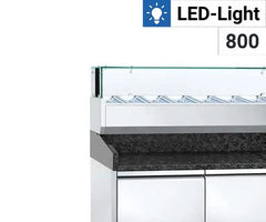 Refrigerated tables for pizza - black granite - With refrigerated showcase - glass - LED