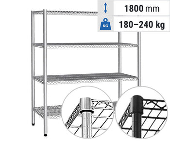 Стелажи от неръждаема стомана с телени рафтове