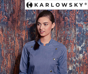 KARLOWSKY | яке за готвачи от деним, винтидж синьо