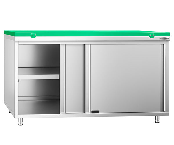 Работен шкаф със зелена дъска за рязане с дълбочина 800