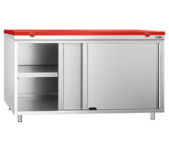 Работен шкаф с червена дъска за рязане с дълбочина 600