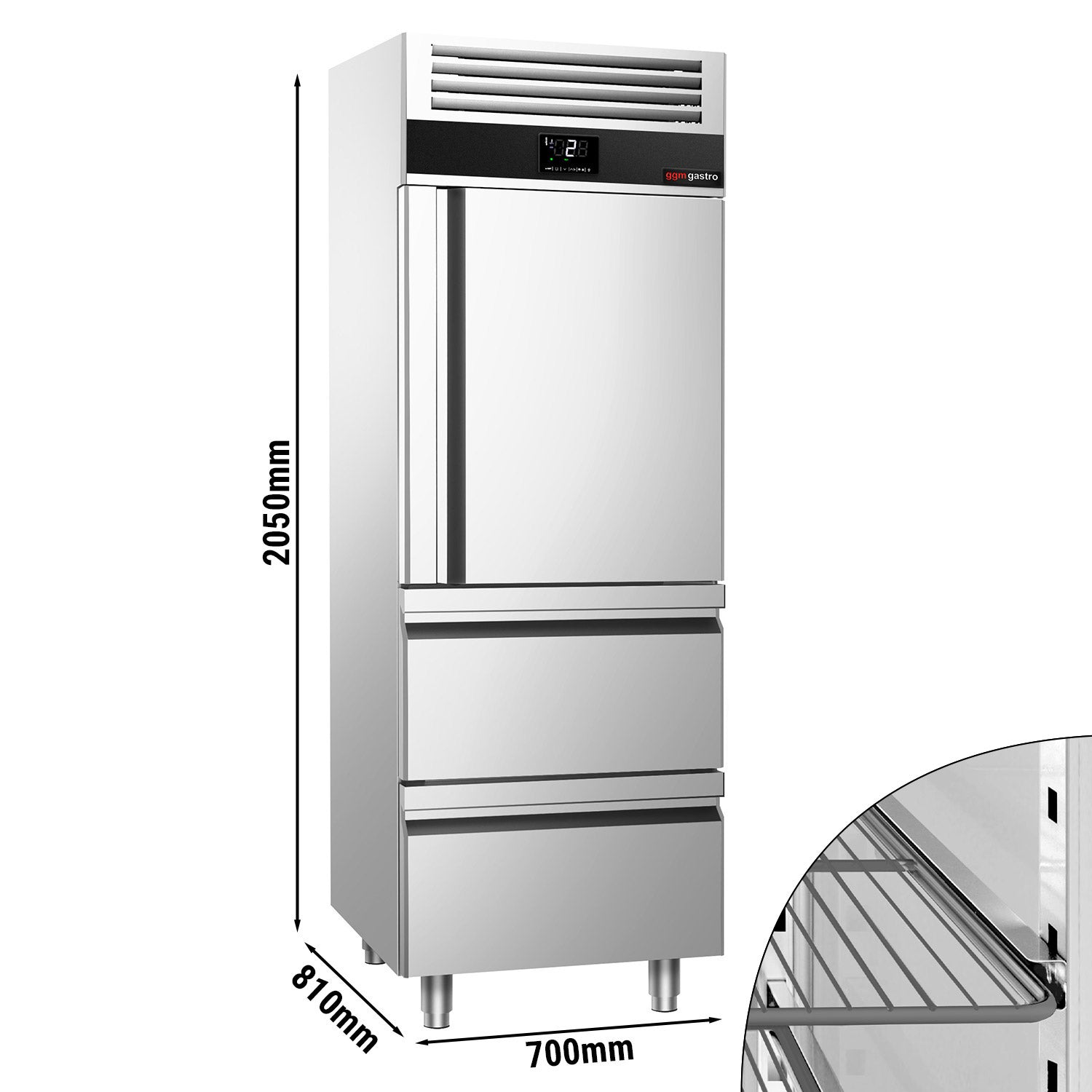Хладилник 0.7 х 0.81м с 1 врата и 2 чекмеджета 1/2 от неръждаема стомана
