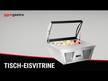 Нискотемпературна хладилна витрина за сладолед - 867mm - статично охлаждане - с LED осветление - за 4 5 литра Контейнер за сладолед 36x16,5x12см - с извит стъклен капак - отваряне на капака към откъм обслужващия персонал