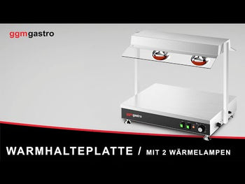 Подгряваща плоча от неръждаема стомана - 700mm - 1x GN 1/1 - 1kW - с 2 инфрачервени лампи - със стъклен щит