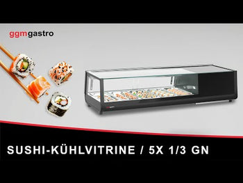 Хладилна витрина за суши - с LED осветление - 1529x420x265mm - 6x GN 1/3 - с право стъкло - Черно